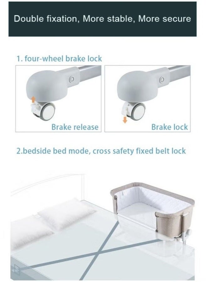 Kidilo Adjustable Canopy Bedside Crib 3 in 1 Folding Baby Cradle with Mosquito Net, Baby Bedside Sleeper, Easy Fold Portable Crib with Newborn Storage Basket, Bedside Cradle with Comfort Mattress/Travel Bag (Cradle) Gray - Image 5